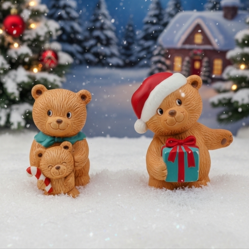 Set Of 2 Avon 1990 Collectible Christmas Bear Figurines
